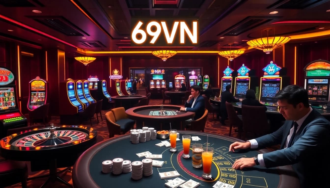 Experience the thrill of high-stakes gambling at 69VN with vibrant casino elements and thrilling gameplay.