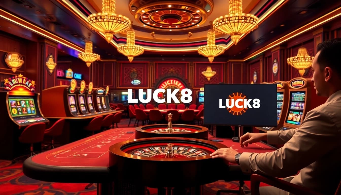 LUCK8 offers thrilling casino experiences with vibrant tables, slot machines, and engaged players.