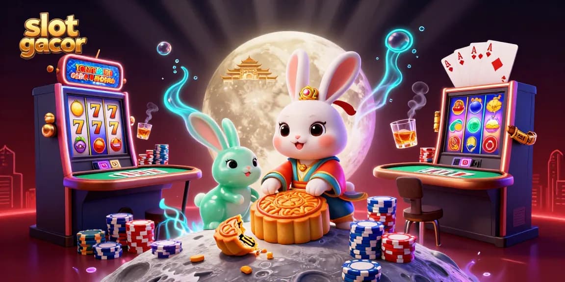 Engage with slot gacor gameplay featuring the moon rabbit and vibrant casino elements.