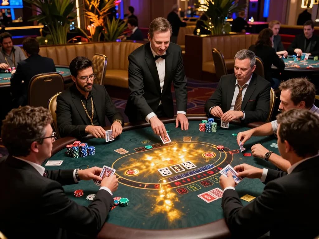 Players strategizing in an exciting blackjack game at a casino, featuring SC 88 card action and stacked chips