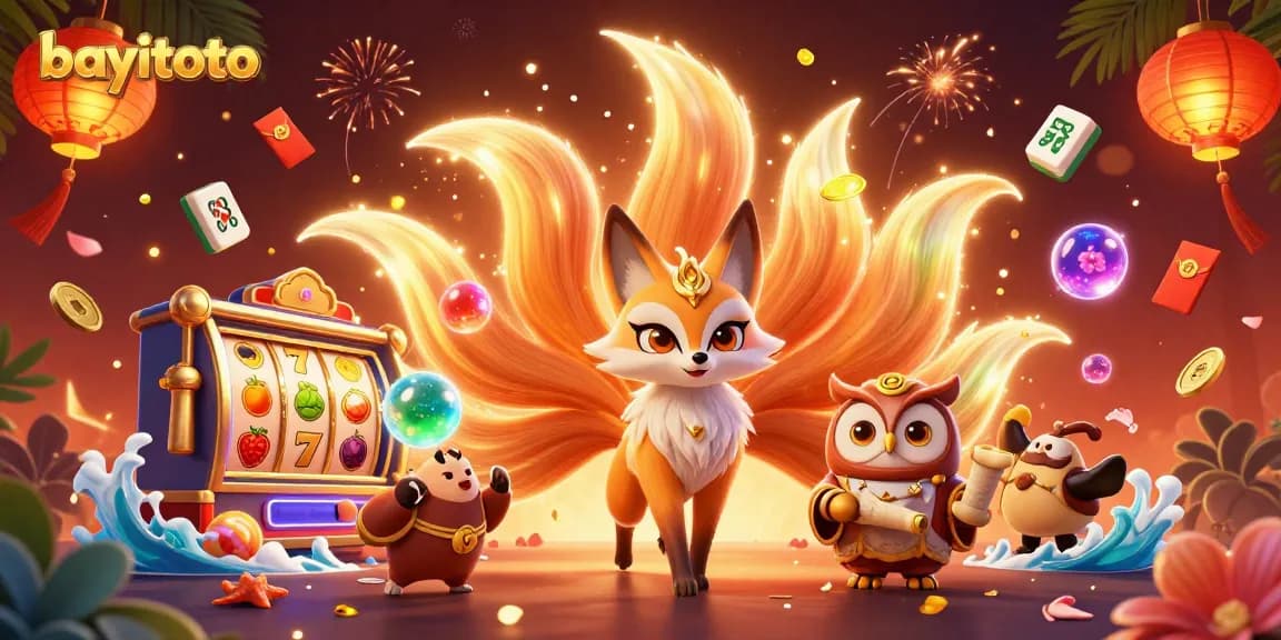 Win big with bayitoto's vibrant online slot game experience amidst a colorful 3D casino landscape.