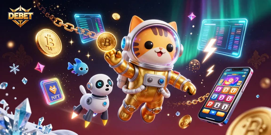 Engage with DEBET's thrilling online slots atmosphere featuring vibrant characters and dynamic casino elements.