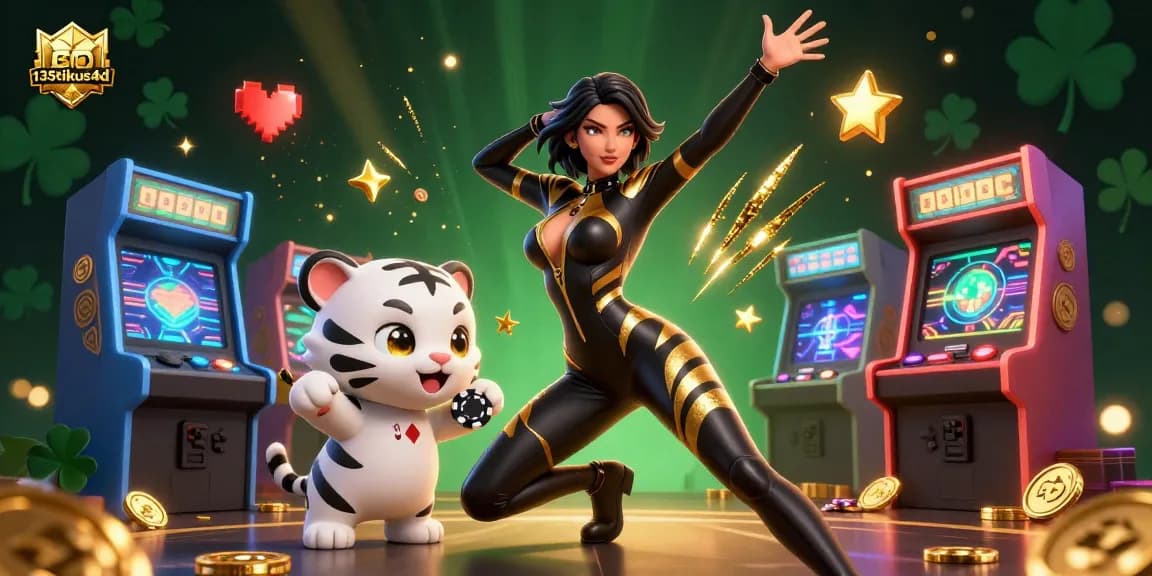 Experience exciting gaming action at 135tikus4d with vibrant 3D characters and casino elements.