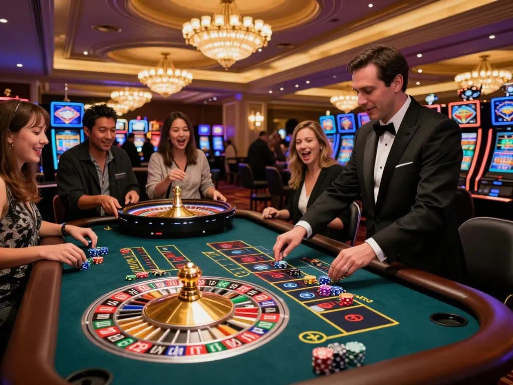 Players eagerly place bets at a luxurious roulette table, experiencing the thrill of mm 88 with excitement.