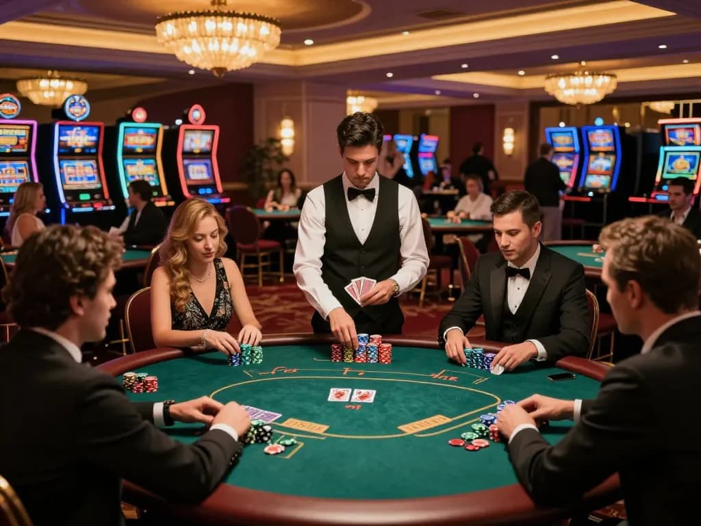 Players engaging in dynamic gameplay at a trang casino with warm lighting and elegant decor