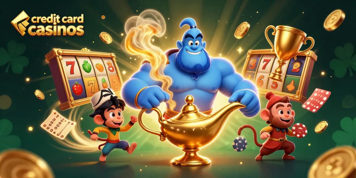 Experience the excitement at credit card casinos with vibrant slot reels and dynamic gaming elements.