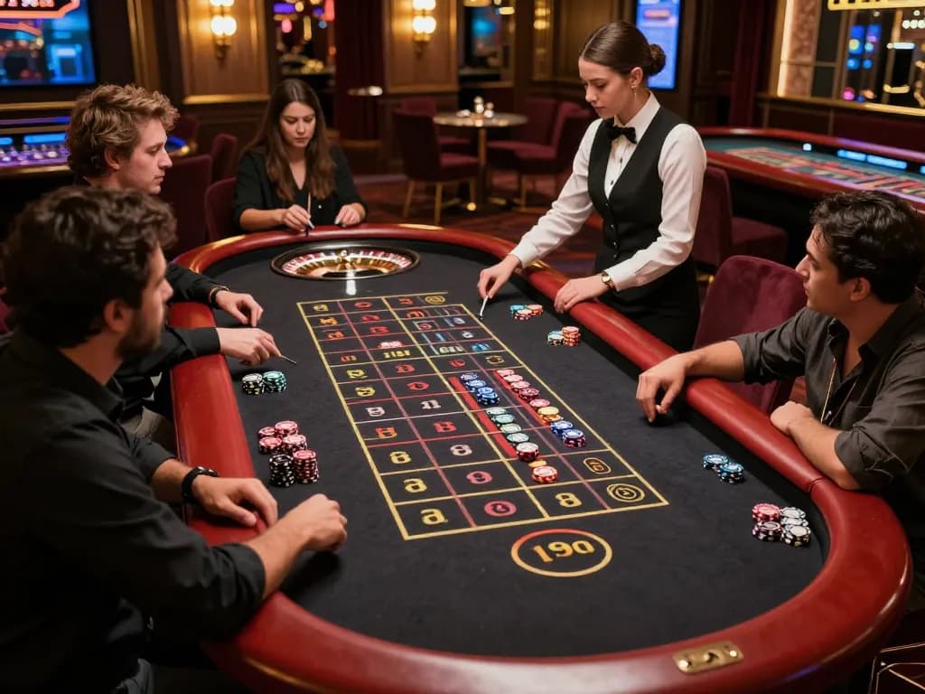 Experience dash88 at a thrilling roulette table with vibrant chips and intense player focus