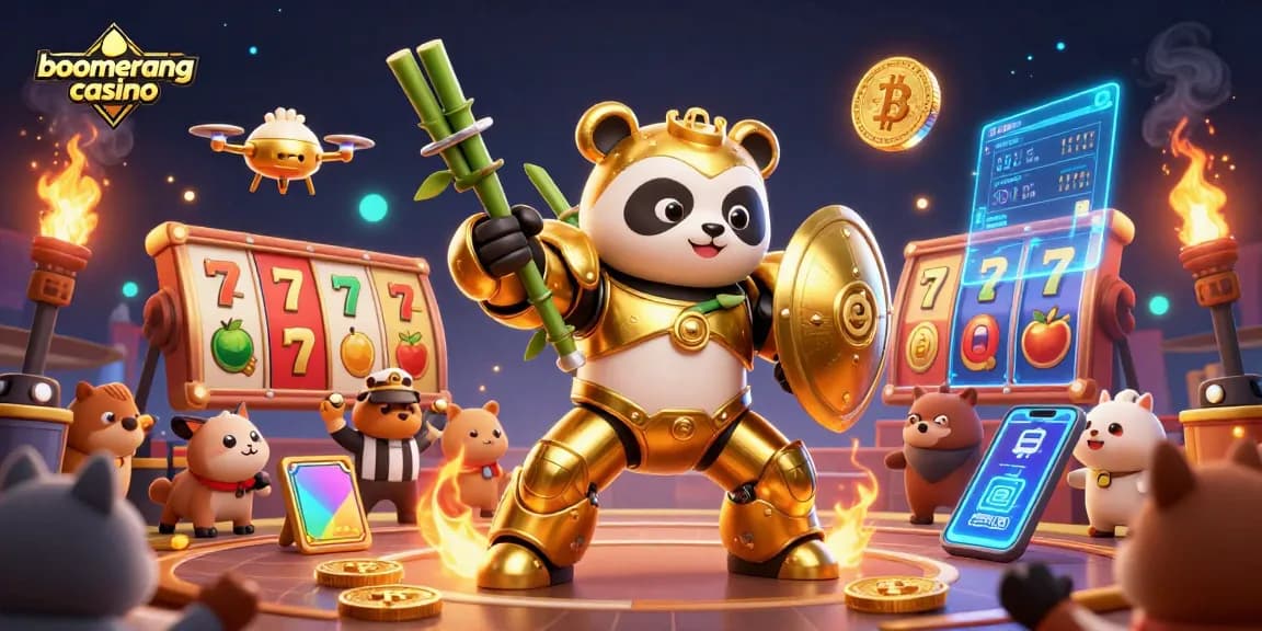 Uživajte v Boomerang Casino igralnih avtomatih z dinamičnimi elementi in svetlimi barvami.