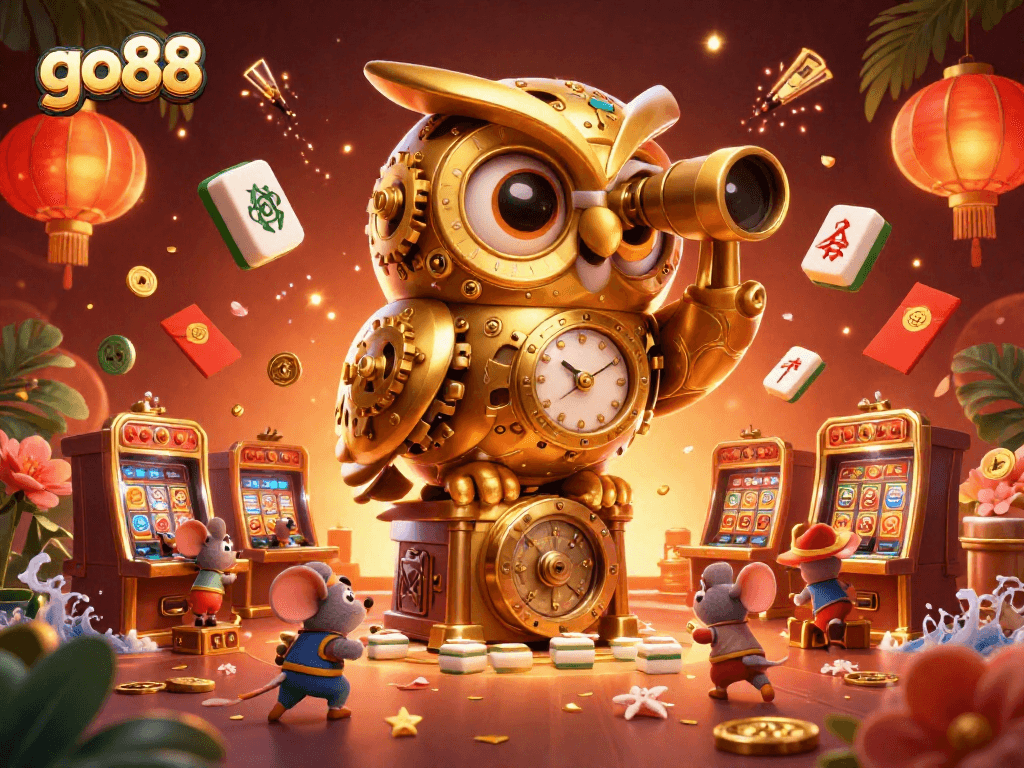 Experience the excitement of go88 with immersive slot and casino elements in this vibrant scene.