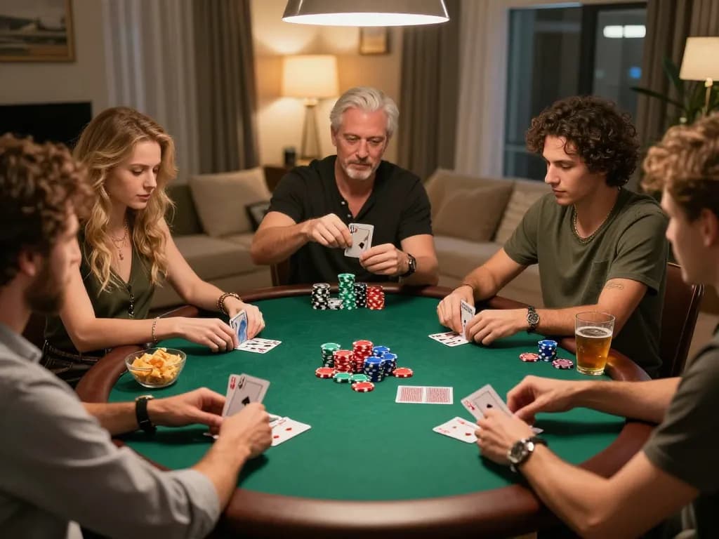 Players enjoy a lively poker night using m110 strategies for better odds.