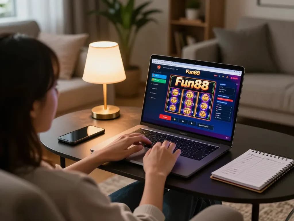 Engaging in online gaming strategies on Fun88's platform from a cozy home setup