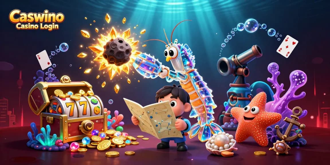 Experience fast access to your Caswino Casino Login and explore vibrant slot games amid a dynamic underwater scene.