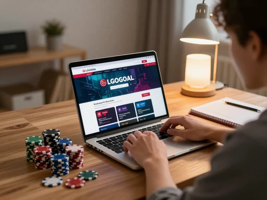 Engaging with LGOGOAL site while placing bets, showcasing online gaming excitement.