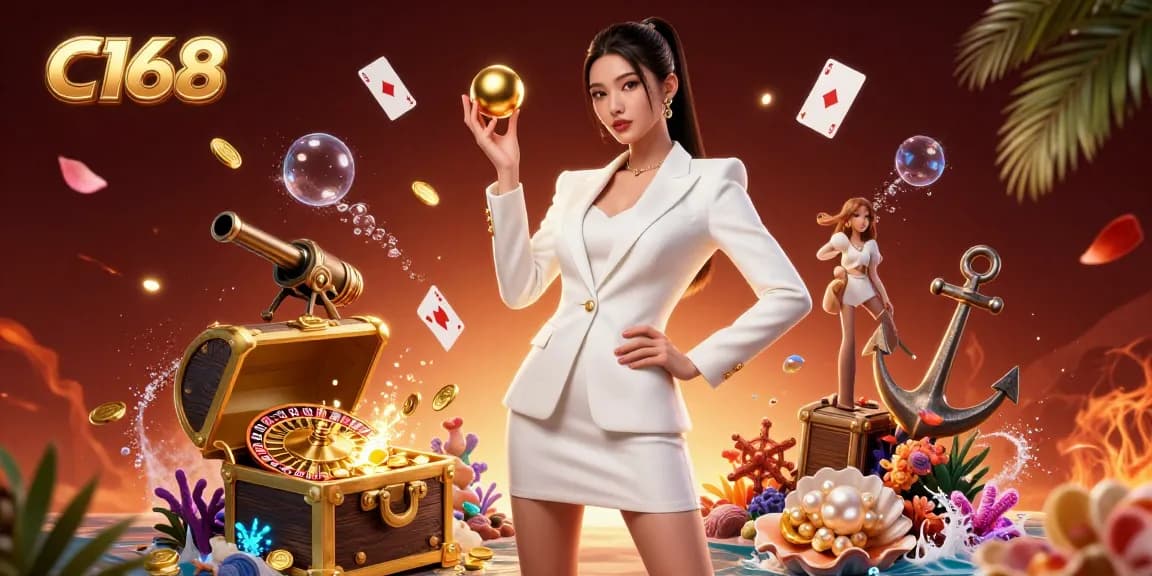 C168 attracts players with a stunning Asian dealer showcasing her skills in an elegant casino environment.