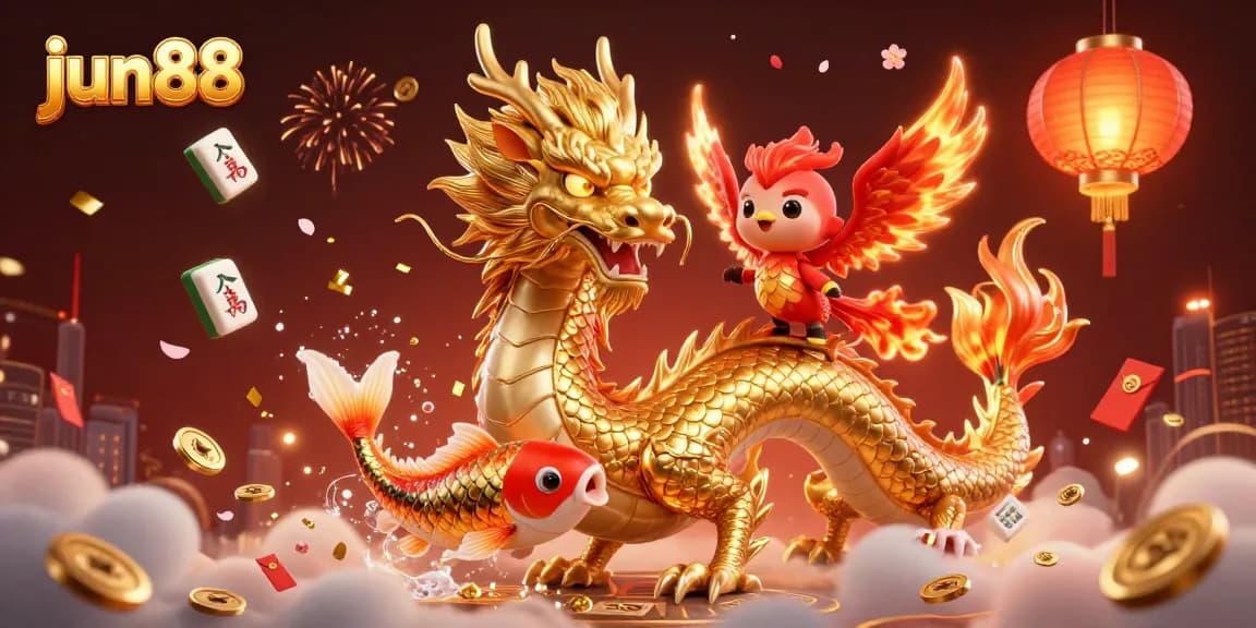 Experience thrilling gameplay at jun88 with vibrant dragon, phoenix, and koi fish in an enchanting casino scene.