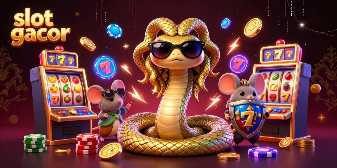 Slot gacor dengan permainan slot berkualitas tinggi dan karakter Medusa serta mouse prajurit yang lucu.