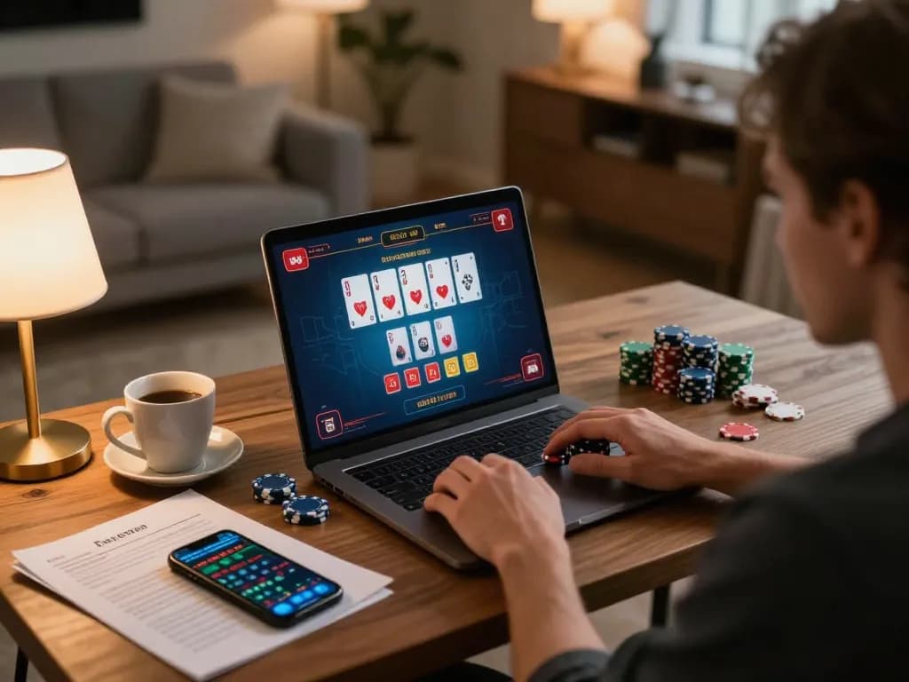 Engaging moment on goal123.ac where a player enjoys live dealer blackjack at home, showcasing a relaxed gaming atmosphere