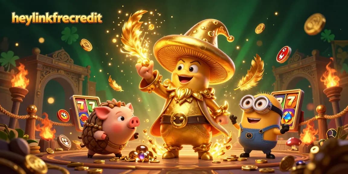 Spin the slot reels with heylinkfreecredit's magical golden characters and treasures.