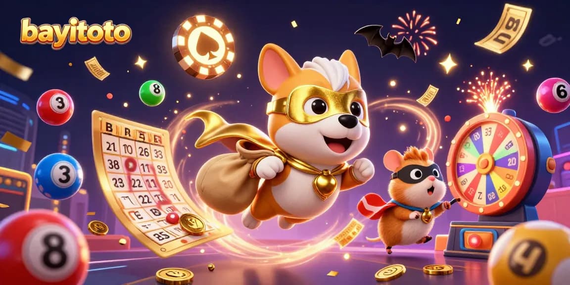 Experience bayitoto with vibrant cartoon superheroes surrounded by lottery excitement.