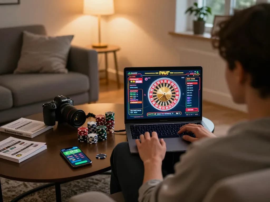 Engaging online gambling scene with nhacaiuytin showcasing a modern home setup