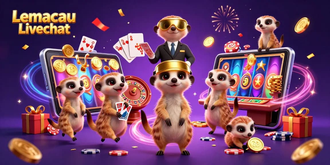 Engage with Lemacau Livechat for an exciting casino adventure featuring cartoon meerkats and dynamic gaming elements.
