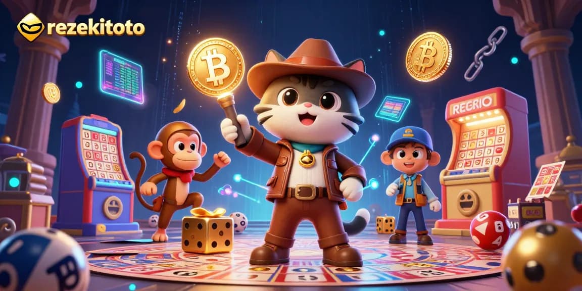 Experience the thrill with rezekitoto as the cat archaeologist uncovers lottery treasures in a vibrant scene.