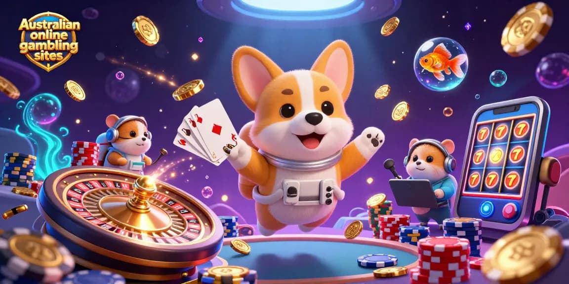 Experience the thrill of Australian online gambling sites with vibrant casino action featuring poker chips and golden coins in a 3D scene.