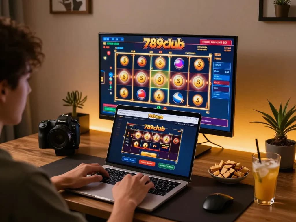 Engaging gameplay on 789club slot game from a cozy home gaming setup, showcasing excitement and fun