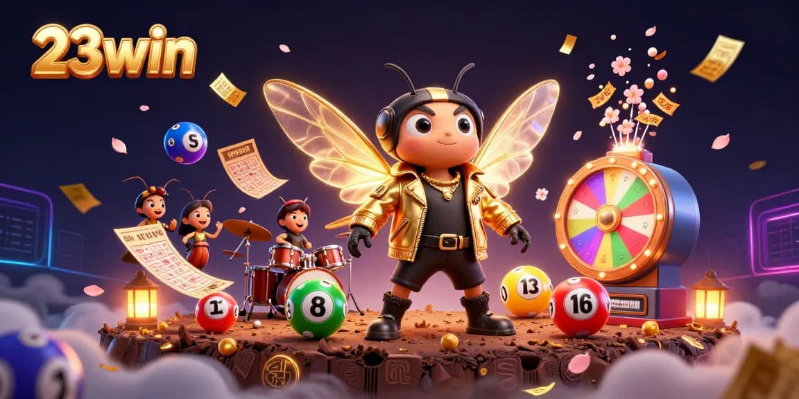Experience the excitement of 23win with a vibrant casino scene filled with colorful games and lively characters.