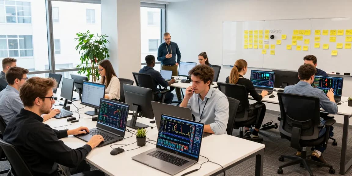 Cricbet cryptocurrency trading setup in a collaborative workspace with market analysis screens