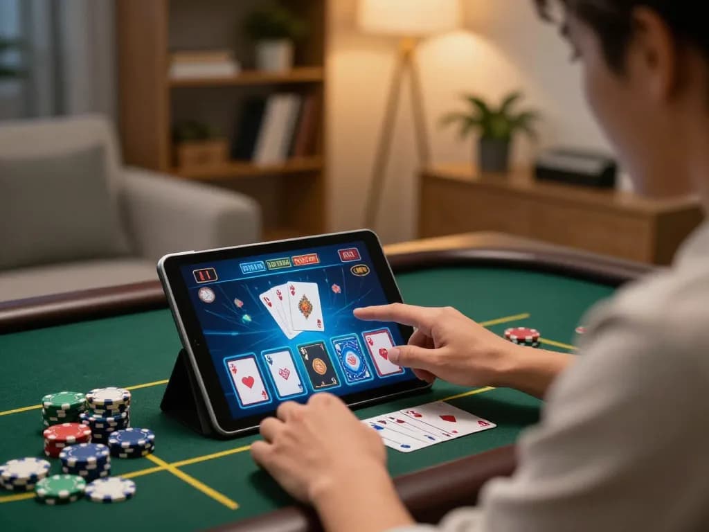 Engaging online gaming experience with SC88 on a tablet, showcasing strategic betting decisions in a cozy setting