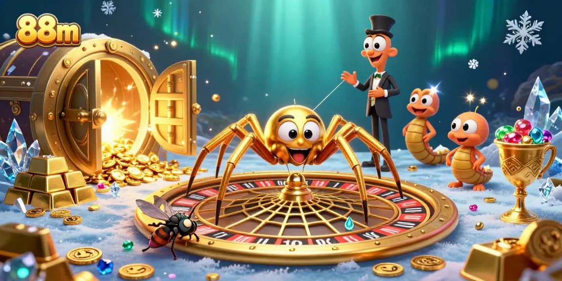 88m rewards players in a vibrant casino scene with a unique golden spider theme.