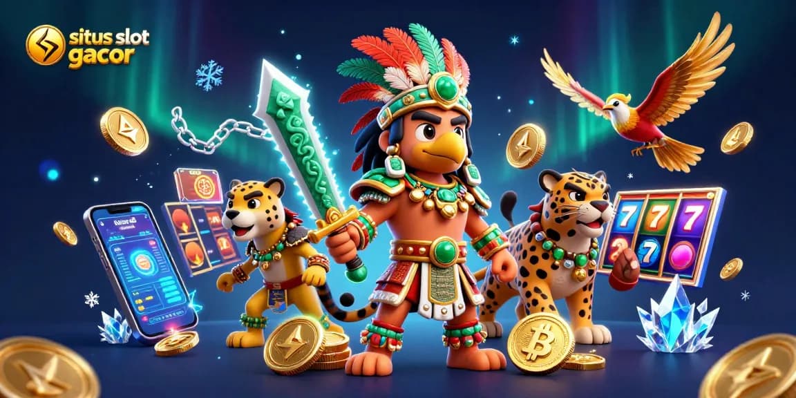 Spin to win with situs slot gacor in a vibrant 3D casino scene featuring elite gaming warriors and dynamic elements.