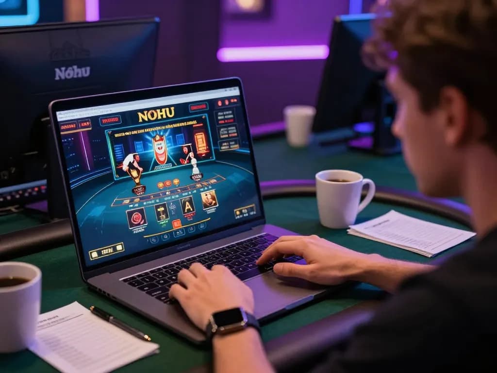 Nohu gaming experience with player engaged in live blackjack game online for high-stakes action.