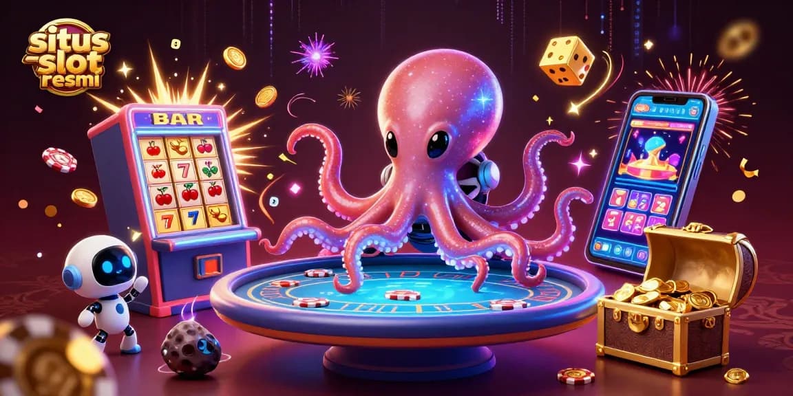 Engage with the exciting universe of situs slot resmi where the alien octopus plays thrilling slot games amidst a jackpot explosion.