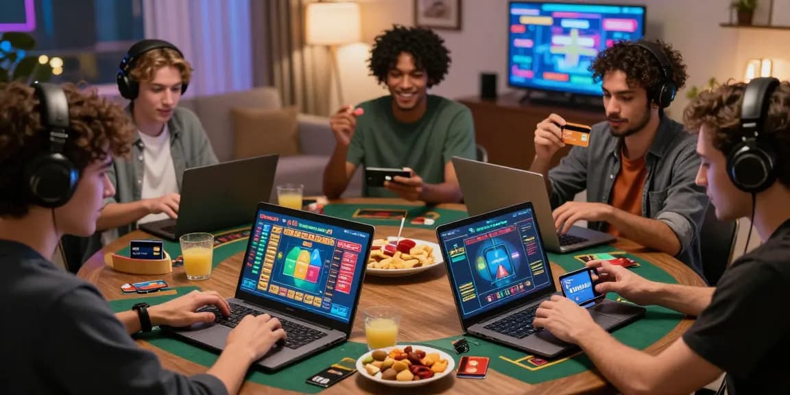 Credit card casinos in an exciting online gaming atmosphere with players using Visa and Mastercard.