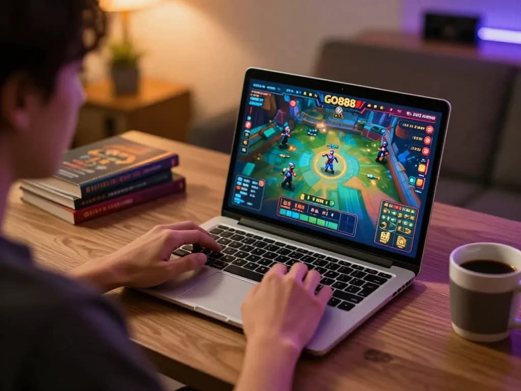 Engaging in a strategic game of GO88 online with vibrant graphics on laptop screen