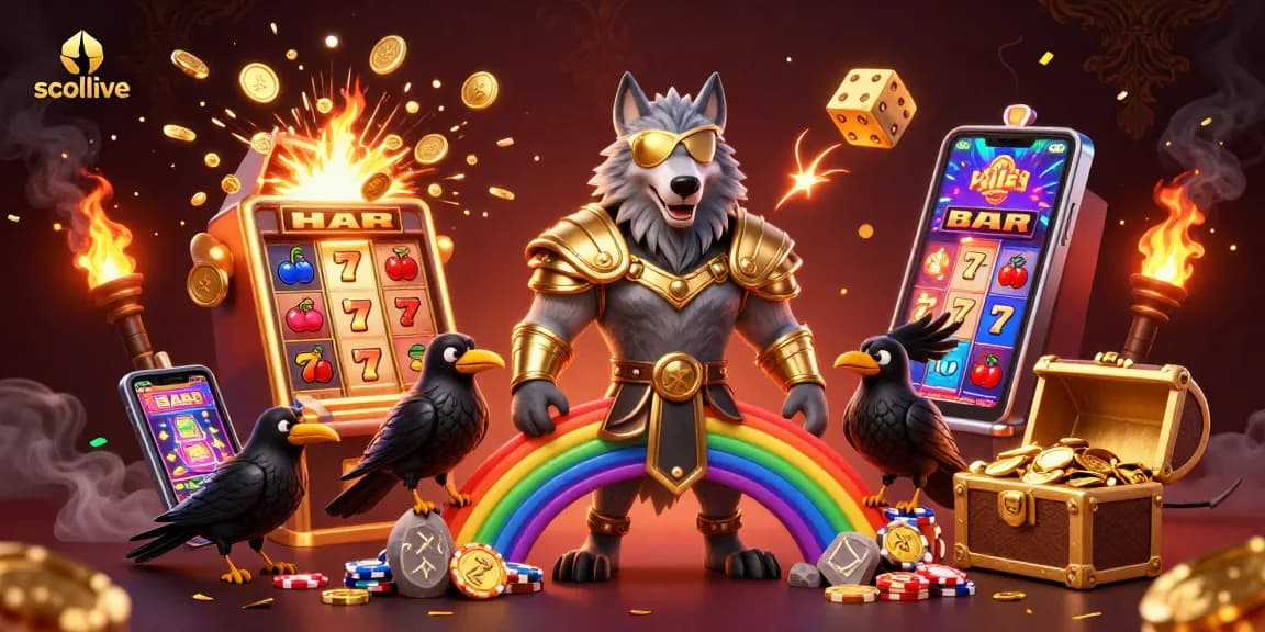 Socolive offers live soccer streaming experience, showcasing vivid imagery of wolves and ravens amidst a casino theme