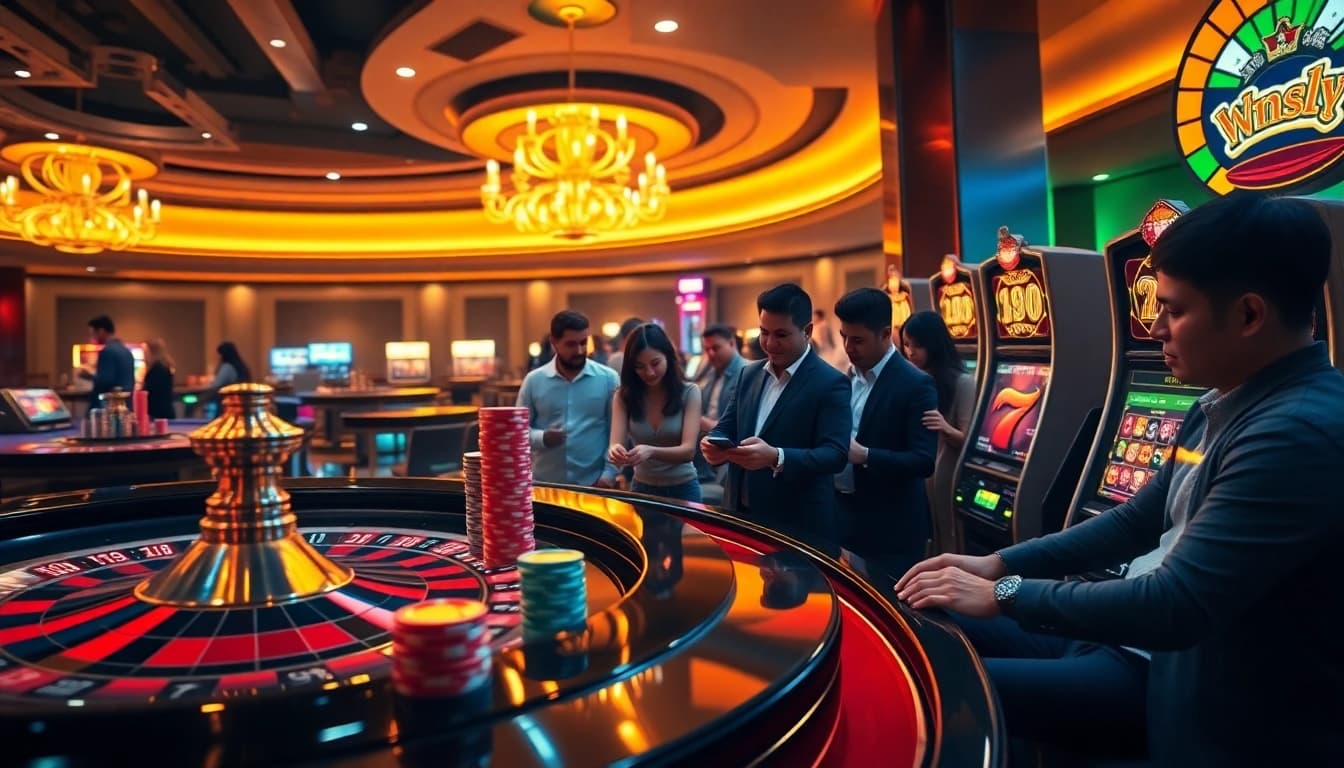 Players enjoying RR88's vibrant casino games with roulette and poker chips.