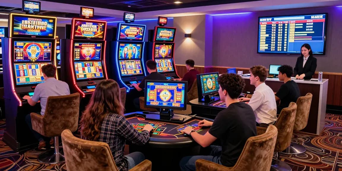 Exciting gaming scene at a credit card casino, showcasing players engaged in various games featured on dea.org.uk.