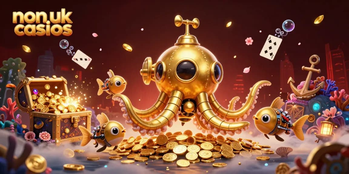 Play at non UK casinos, exploring a vibrant underwater world of slots and bonuses.