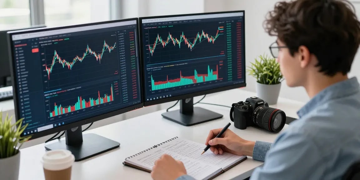 Торговая платформа BitMEX, активный трейдер с графиками и стратегиями в современном офисе, bitmex отзывы.