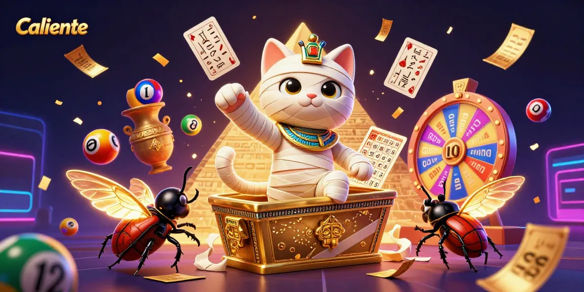 Caliente showcases a vibrant casino scene with thrilling gaming elements and colorful lottery balls.