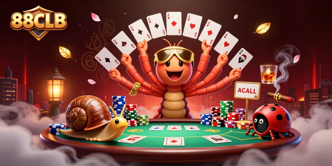 Experience the excitement of 88CLB with lively characters at a dynamic poker table, bringing gaming to life.