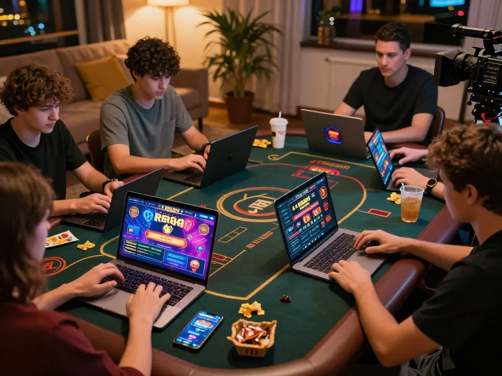 Players enjoying the RR88 SELECT online casino experience on their devices in a cozy home setting.