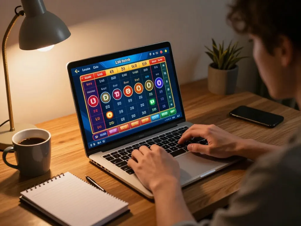 Lô đề online betting action with a player placing strategic bets on a laptop in a cozy setting.