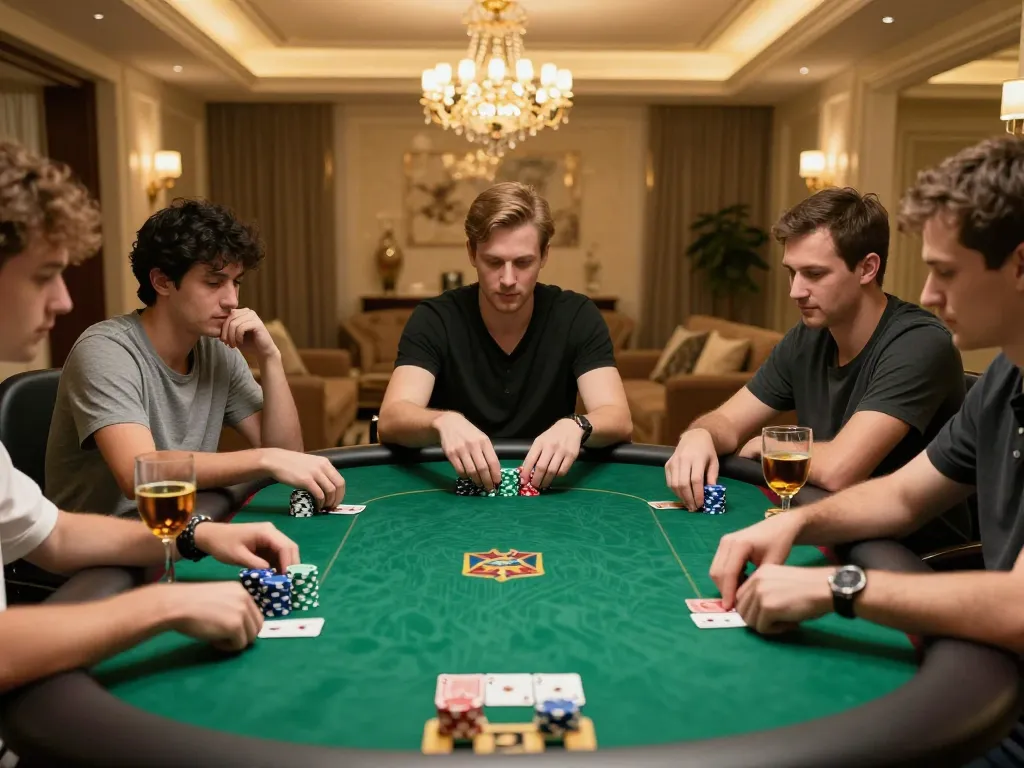 Experience maxpoker88 thrilling poker night with players analyzing hands and placing strategic bets.