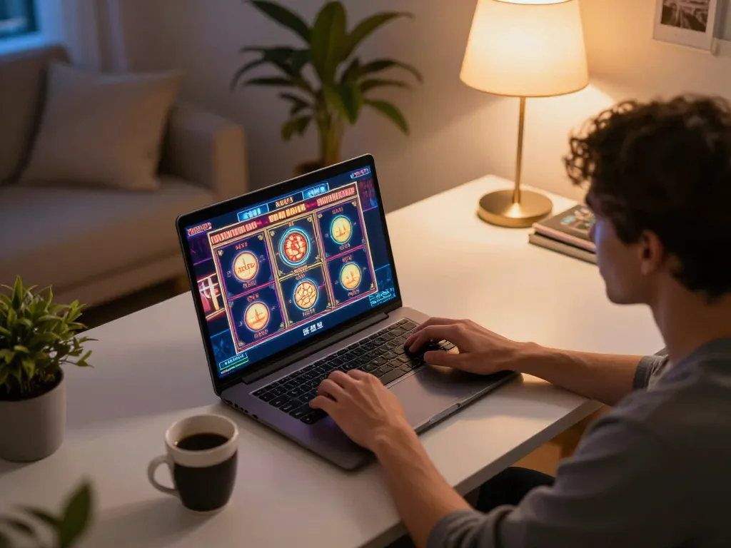 Pemain DASI4D menikmati slot RTP tinggi di laptop dalam lingkungan permainan yang nyaman.