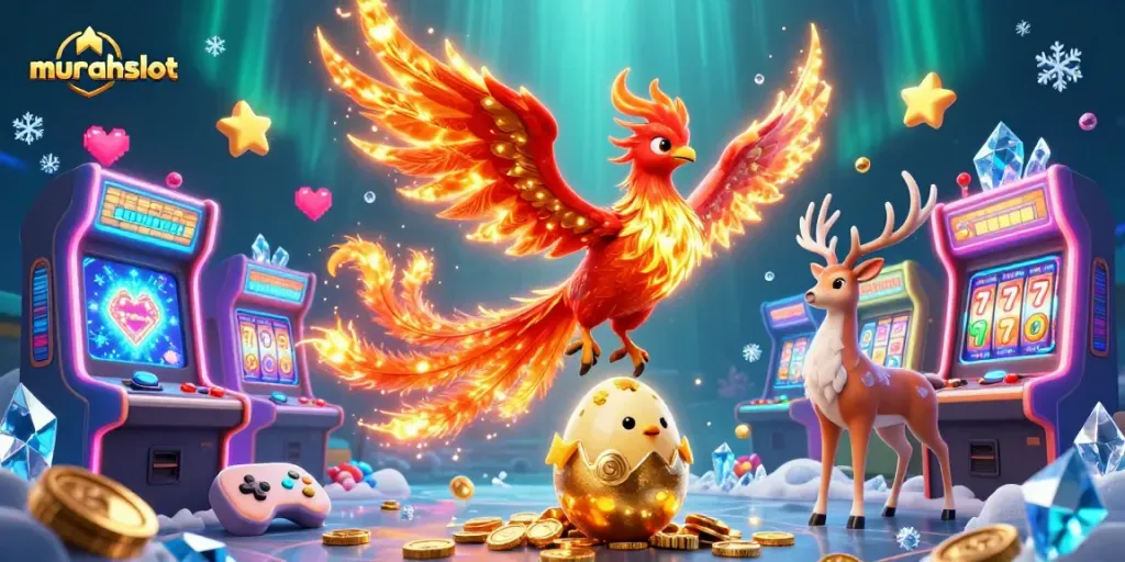 Rasakan keseruan bermain di murahslot dengan phoenix berapi dan elemen slot mengelilingi.