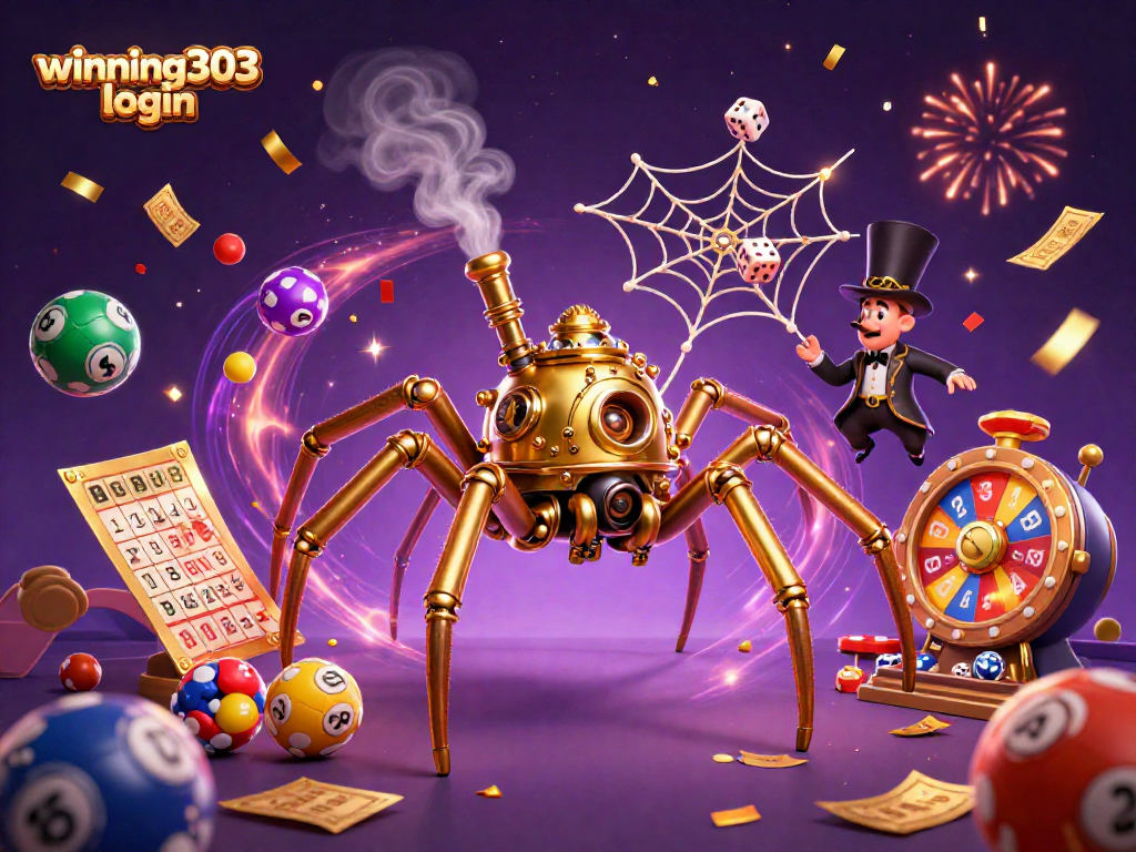 Winning303 login provides vibrant game experiences with a steampunk spider webbing luck.